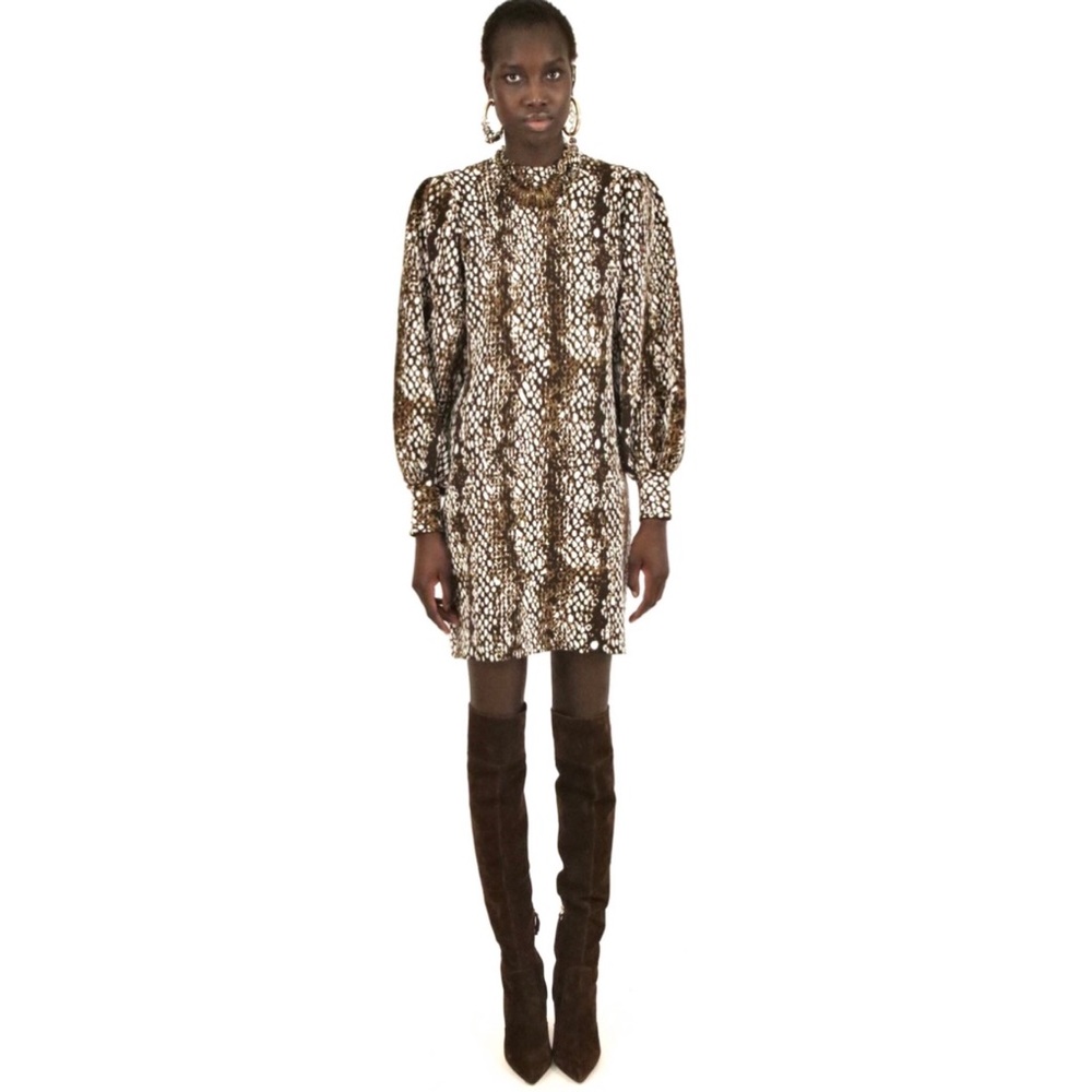 ULLA JOHNSON LINA PYTHON PRINT WOOL DRESS IN BLANC - Picture 2 of 8